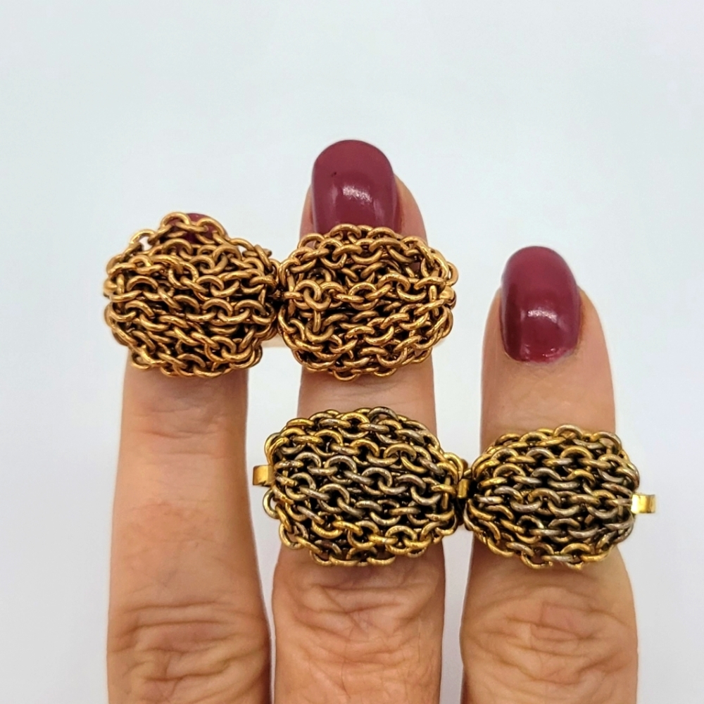 Vita Fede Catena Duo Ring, 24K Yellow & Rose Gold-Plated Chain Ring New